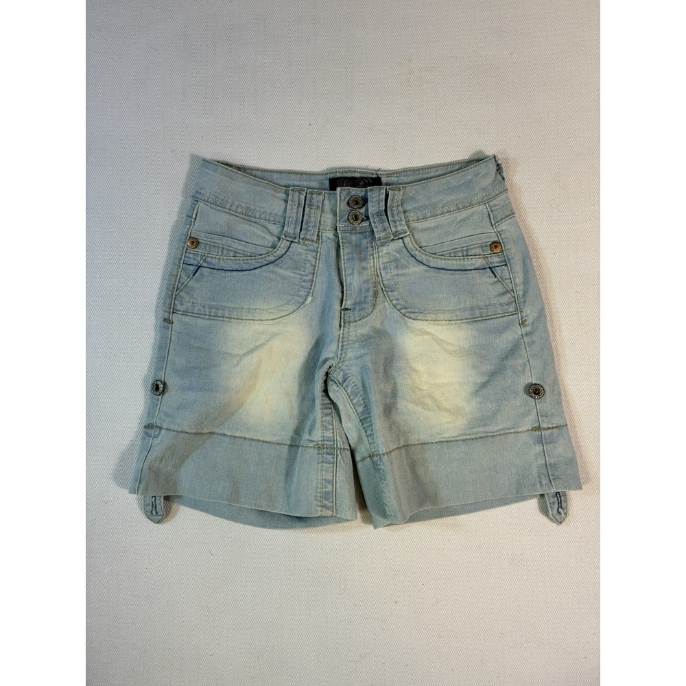 Angels Jeans‎ Women's Denim Shorts Light Wash Cuffed Embellished Pockets Size 4